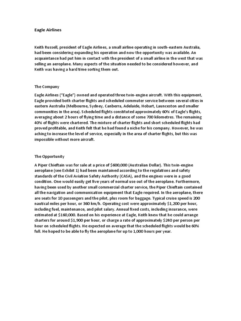 Eagle Airlines Case Study V2 Pdf Airlines Airplane
