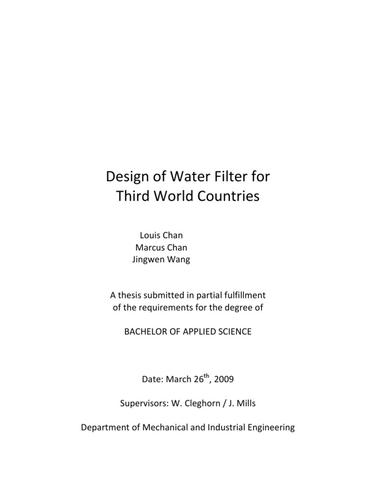 Design of water Filter for Third World Countries Water Purification