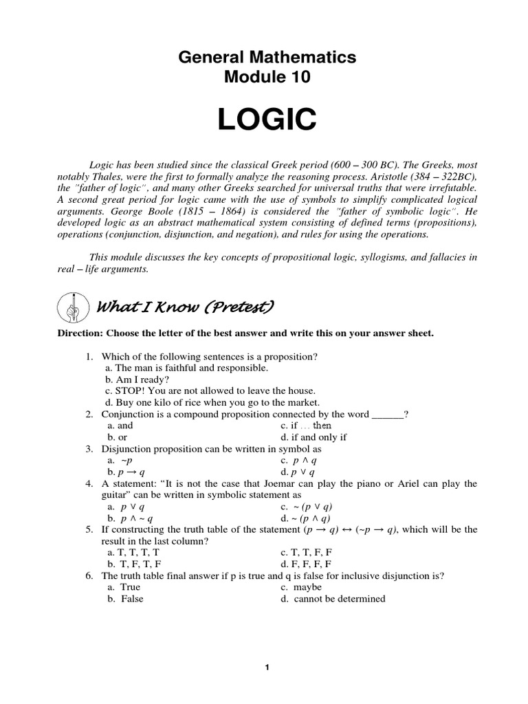 Genmathg11 Q2 Mod10 Logic Version2 Pdf If And Only If Argument