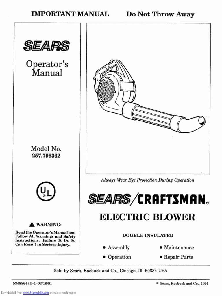 SEARS Craftsman Leaf Blower Mulcher Manual | PDF