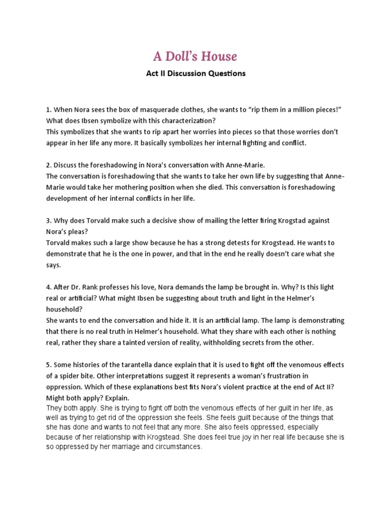 A Doll's House Act II Discussion Questions PDF