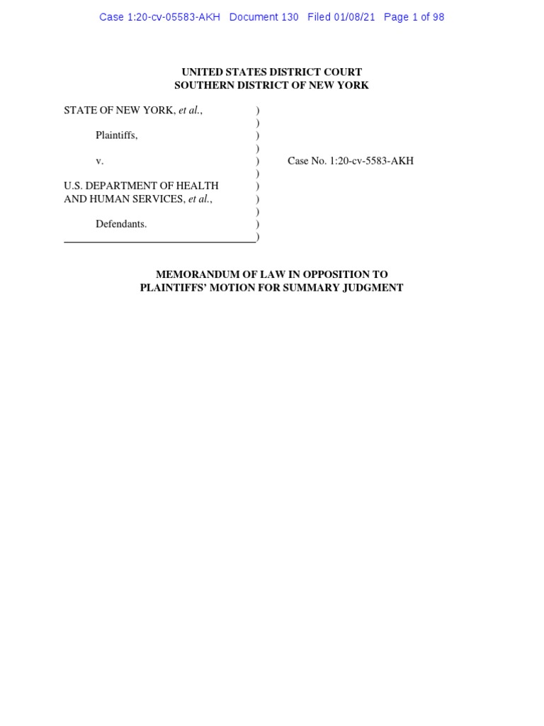 Memorandum in Opp To Motion For Summary Judgement PDF Standing (Law