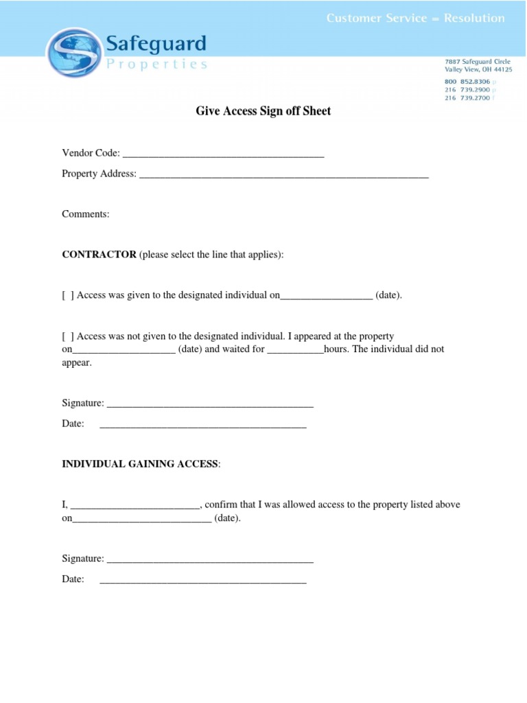 Access Sign-Off Sheet Template | PDF | Law