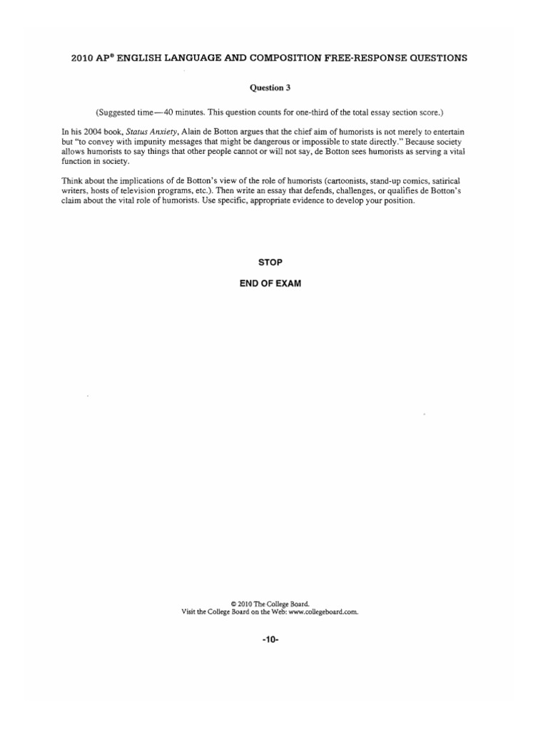 AP ENGLISH LANGUAGE AND COMPOSITION 2010 RESPONSE PDF intelligence overview