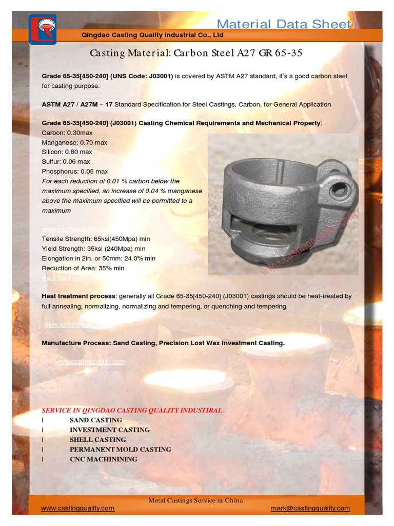 ASTM A27 Grade 65-35 Specifications | PDF | Casting | Casting ...