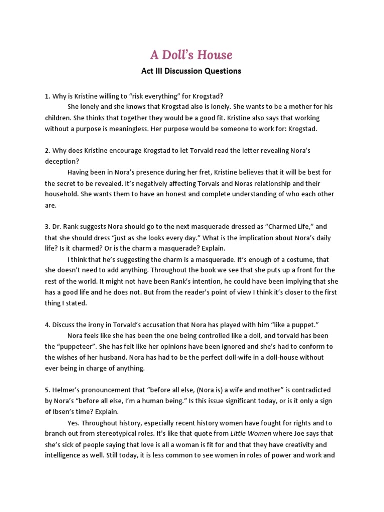 Act 3 A Dolls House PDF A Doll's House Human Nature
