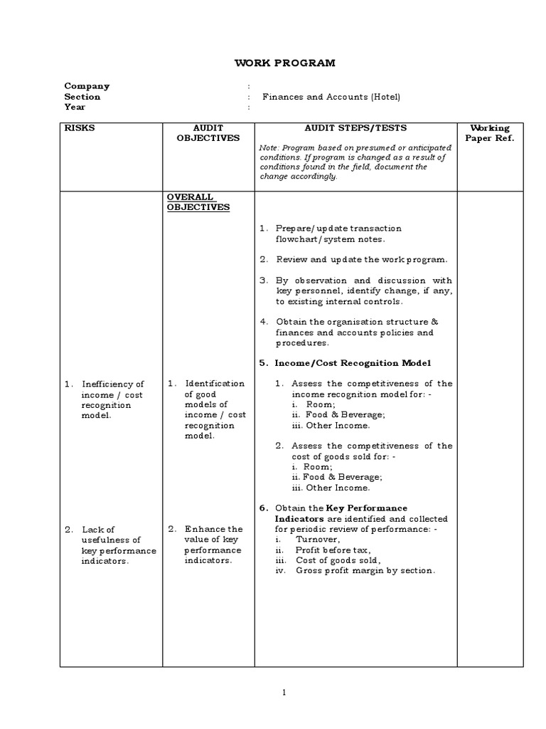 Hotel Finance Audit Program Guide | PDF | Audit | Economies