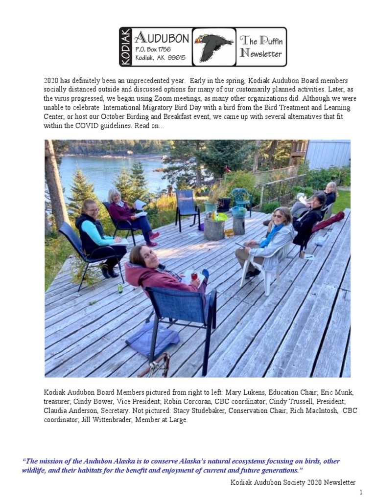 Kodiak Audubon Newsletter 2020 PDF Hiking Birdwatching