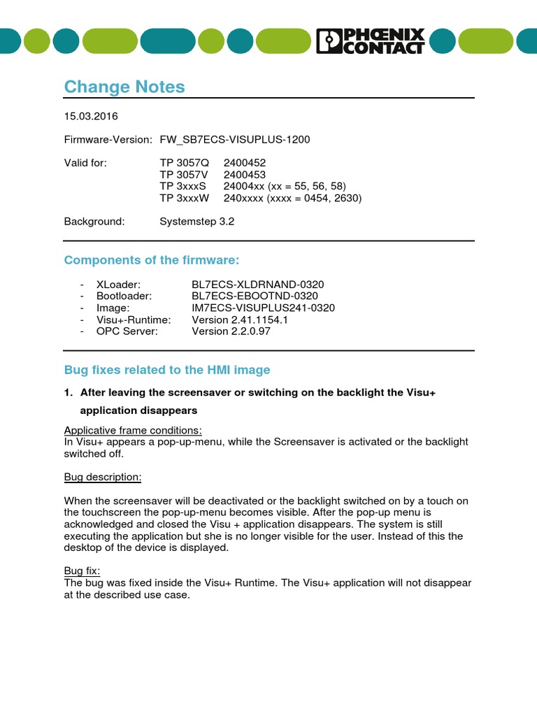 Firmware Update 15.03.2016 Notes | PDF | Software Bug | Operating System