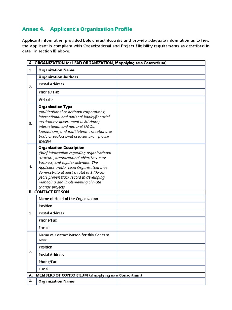 03 Annex 4 Applicants Organization Profile | PDF | Business