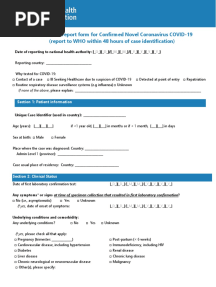 Revised Case Report Form For Confirmed Novel Coronavirus COVID-19 (Report To WHO Within 48 Hours of Case Identification)