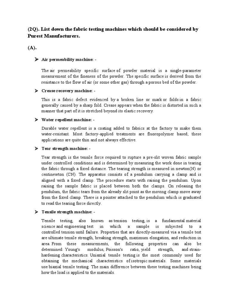 Essential Fabric Testing Machines List | PDF