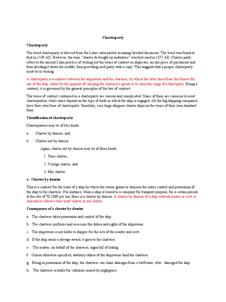 Charterparty Charterparty | PDF | Bill Of Lading | Common Law