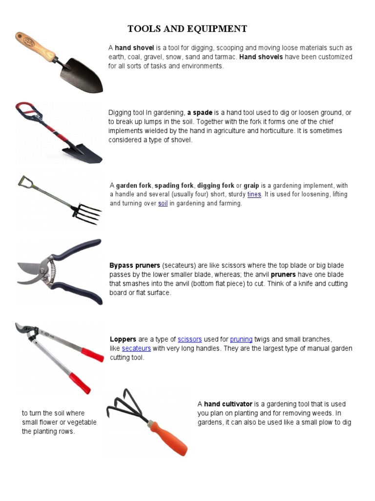 Gardening Tools and Equipment | PDF | Irrigation | Tools