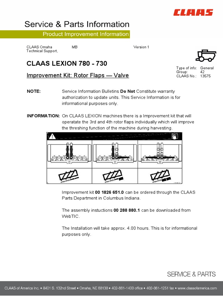 CLAAS LEXION Rotor Flap Improvement Kit | PDF | Computers