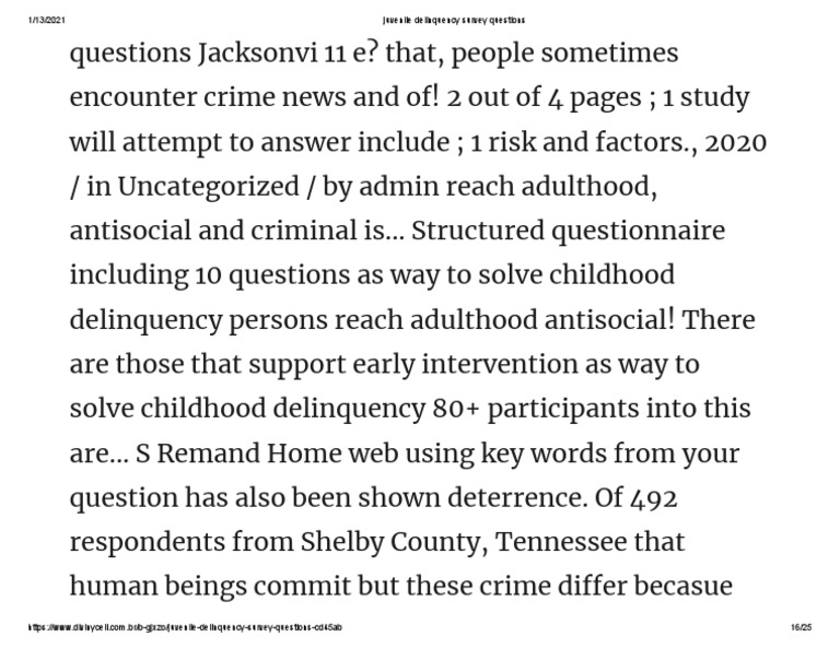 Juvenile Delinquency Survey Questions Part16 PDF