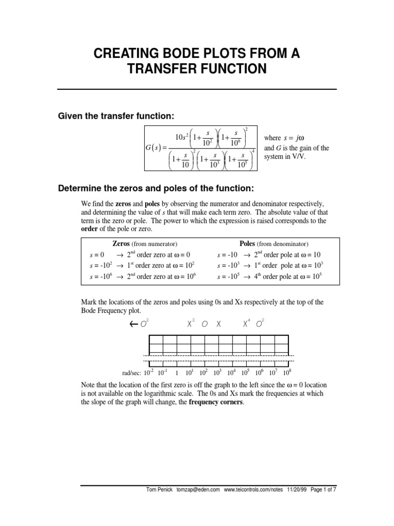 Creating Bode Plots From A Transfer Function PDF | PDF