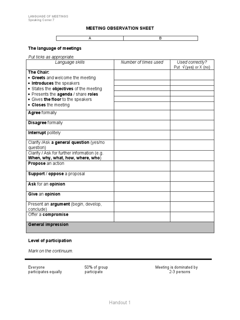Meeting Observation Language Guide | PDF | Language Arts & Discipline