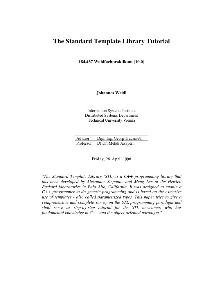 The Standard Template Library Tutorial | PDF