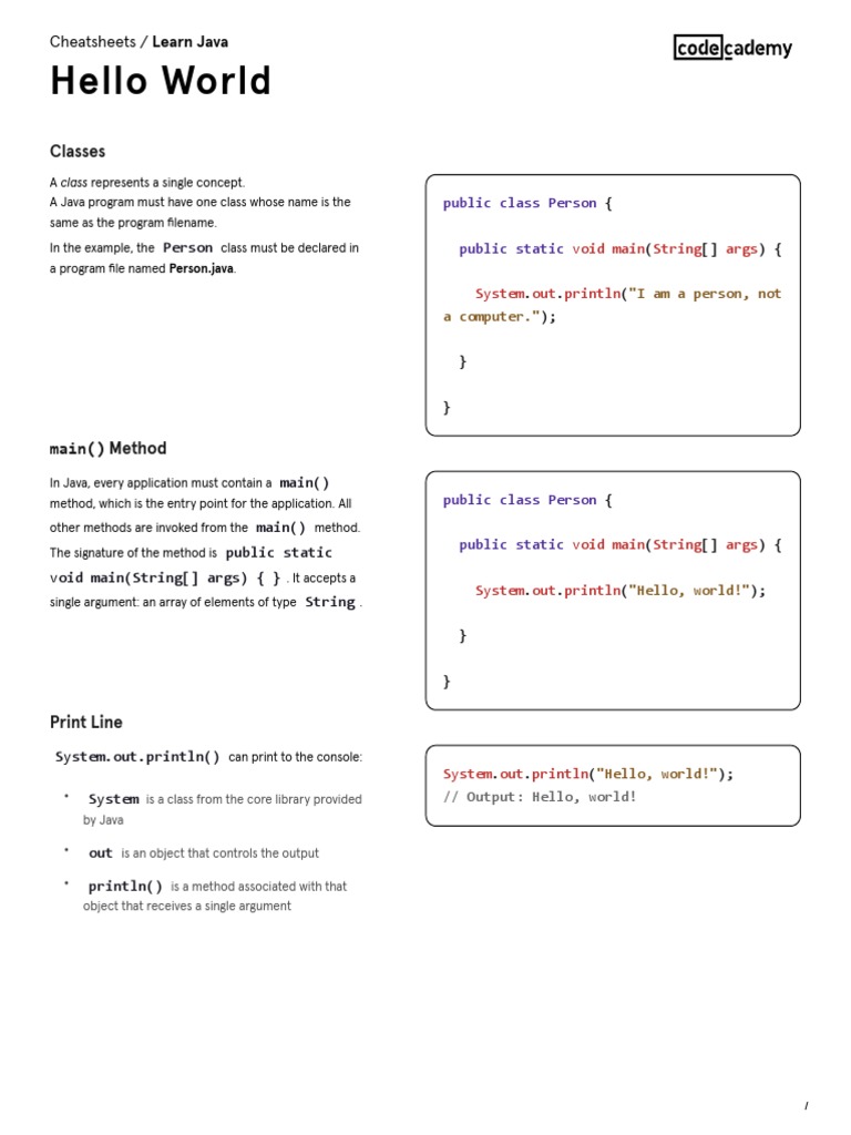 Hello World: Classes | PDF | Java (Programming Language) | Systems ...