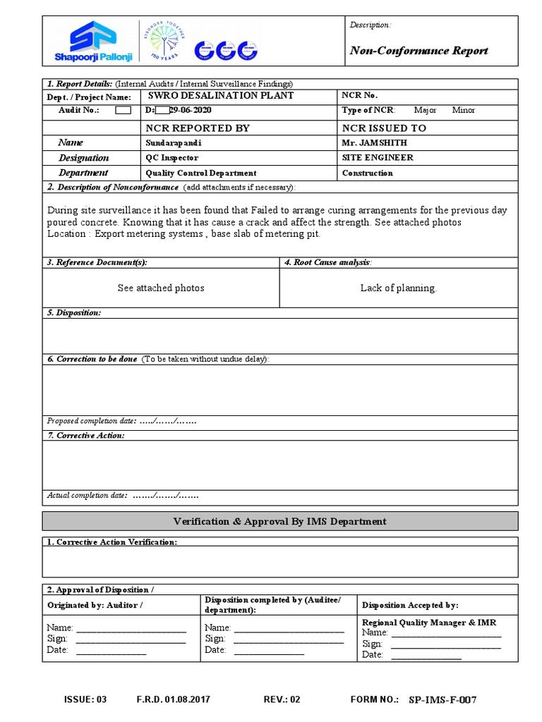 Non-Conformance Report for SWRO Plant | PDF | Business | Business ...