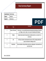 Class Summary Report: Submitted by Mohit Singh Subject Segment