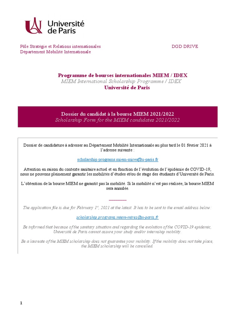 Miem 2021 2022 Formulaire Candidature 0701 Doctorat Informatique