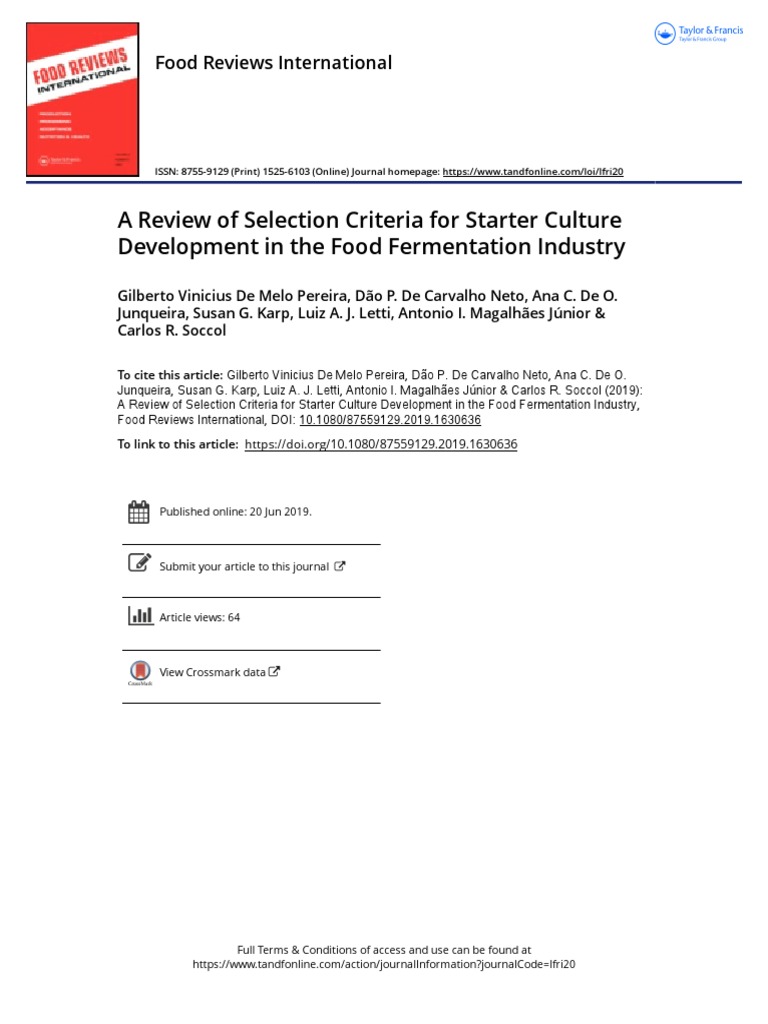 A Review of Selection Criteria For Starter Culture Development in The