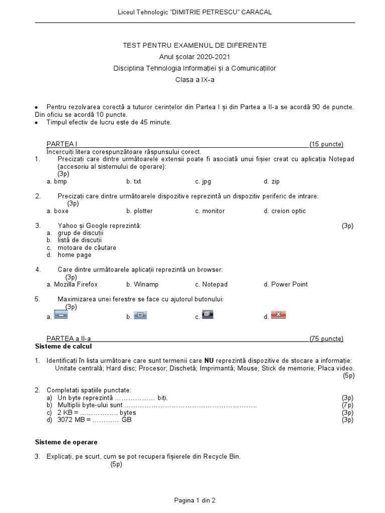 Test - Diferente Cls 9 Tic | PDF
