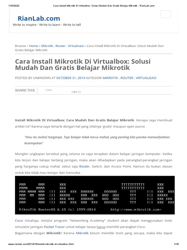 Cara Install Mikrotik Di Virtualbox