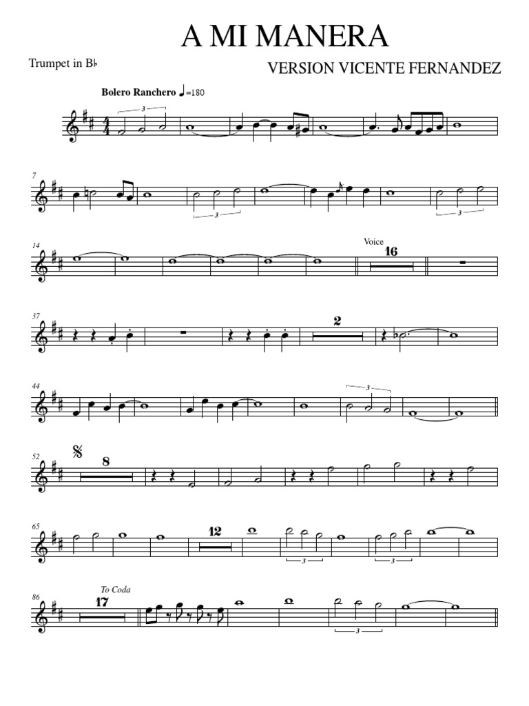 A Mi Manera Vicente Fernandez Trumpet In Bb Pdf