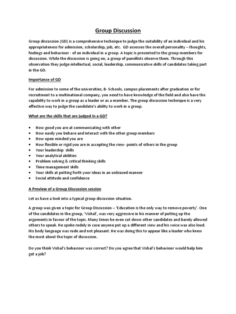 Group Discussion: Importance of GD | PDF | Critical Thinking | Leadership