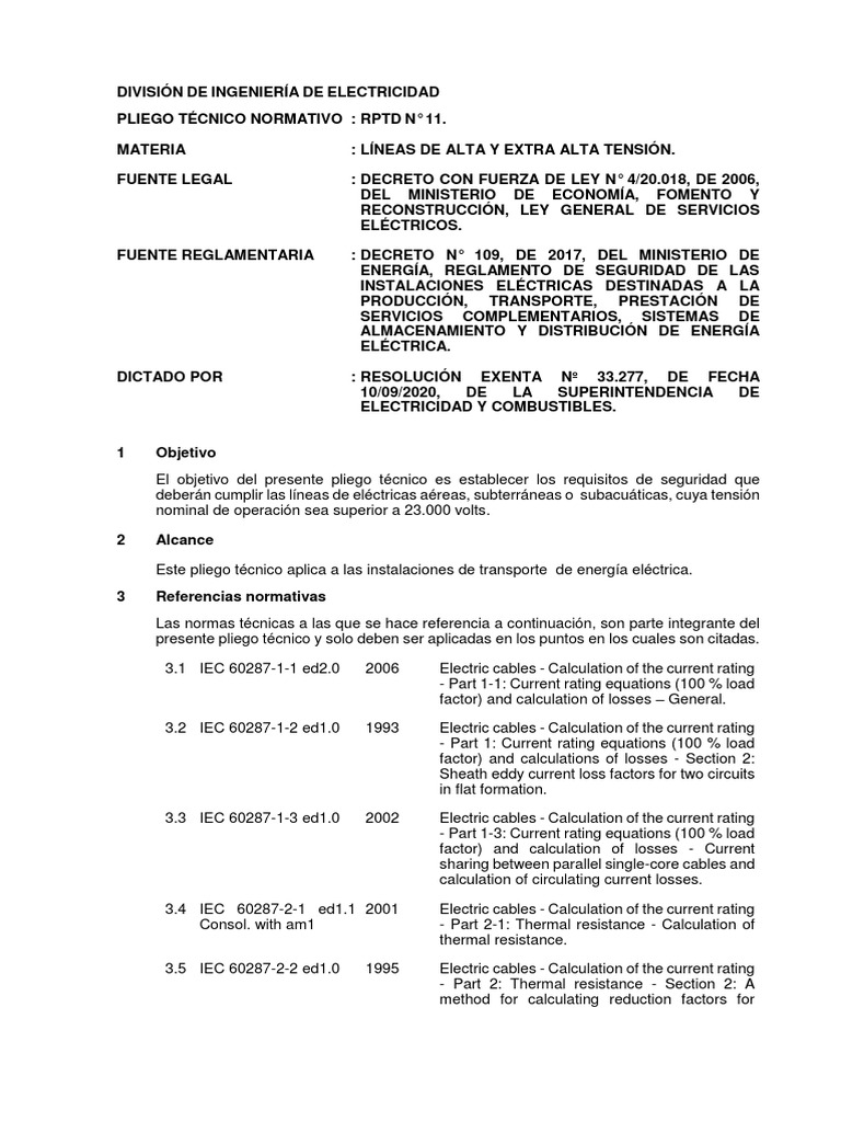 Pliego Técnico Normativo RPTD N°11 Líneas de Alta Tensión PDF | PDF ...