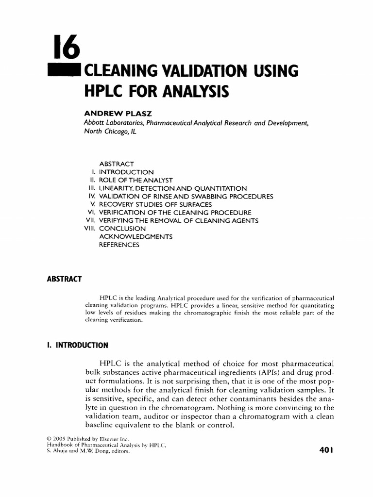 Cleaning Validation Using HPLC For Analysis PDF High Performance