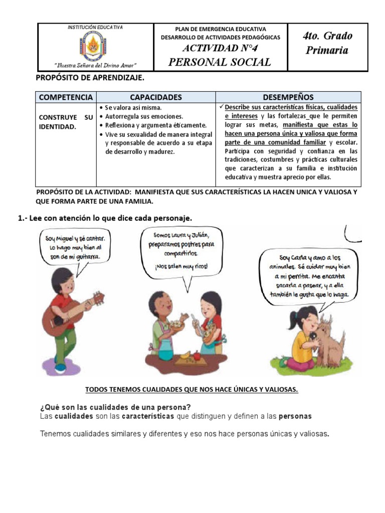 Actividades de Personal Social 4to Grado | PDF | La naturaleza humana ...