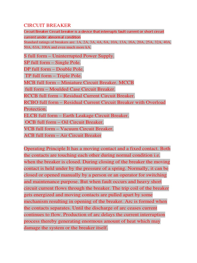 Standard Ratings of Breakers Are 1A, 2A, 3A, 4A, 6A, 10A, 13A, 16A