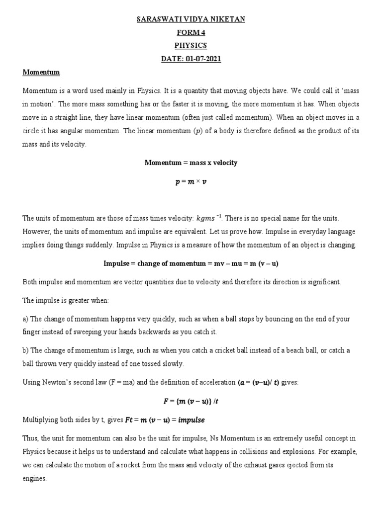 Momentum And Impulse Momentum Physics