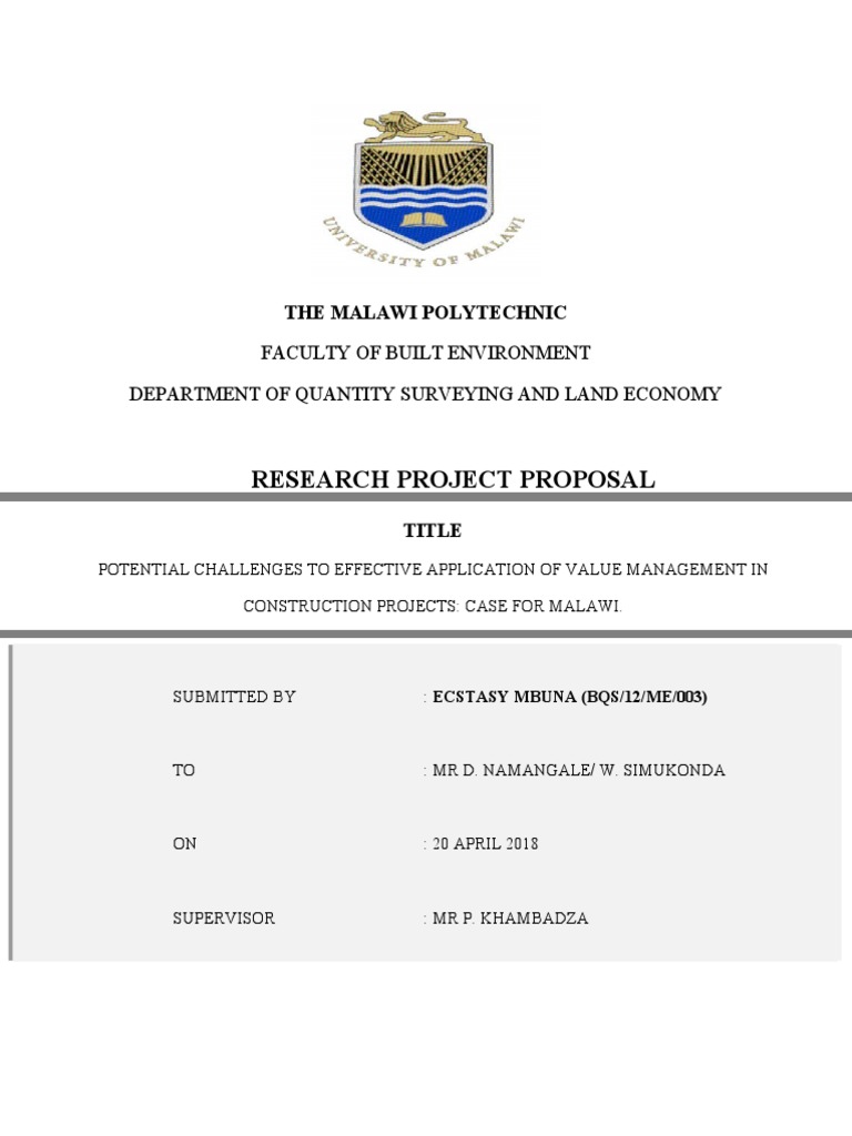Research Project Proposal Faculty of Built Environment Department of
