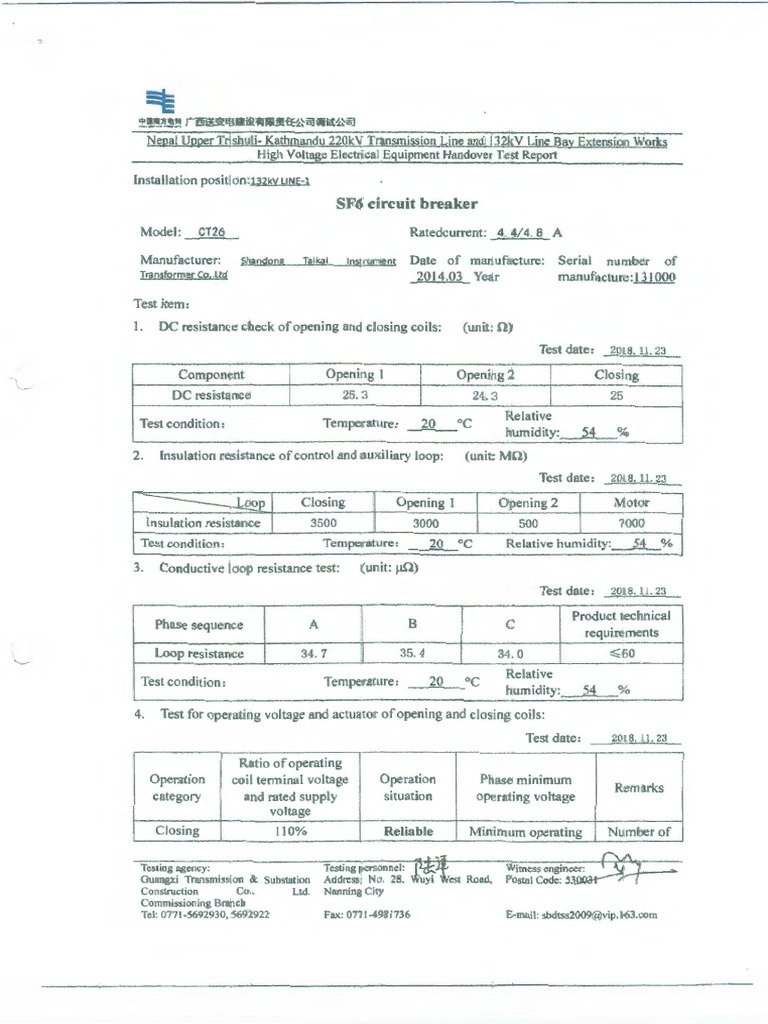 SF6 Circuit Breaker Test Report | PDF | Electrical Resistance And ...