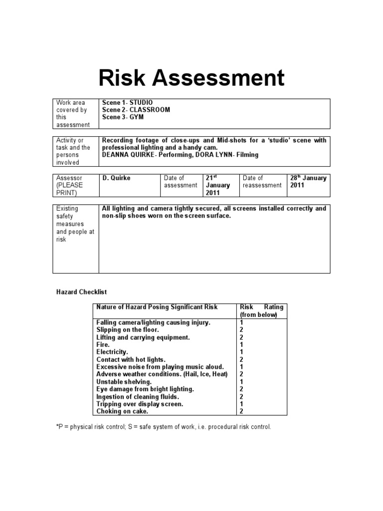 Risk Assessment PDF Risk Lighting