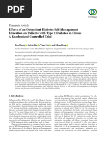 Research Article Effects of An Outpatient Diabetes Self-Management Education On Patients With Type 2 Diabetes in China: A Randomized Controlled Trial