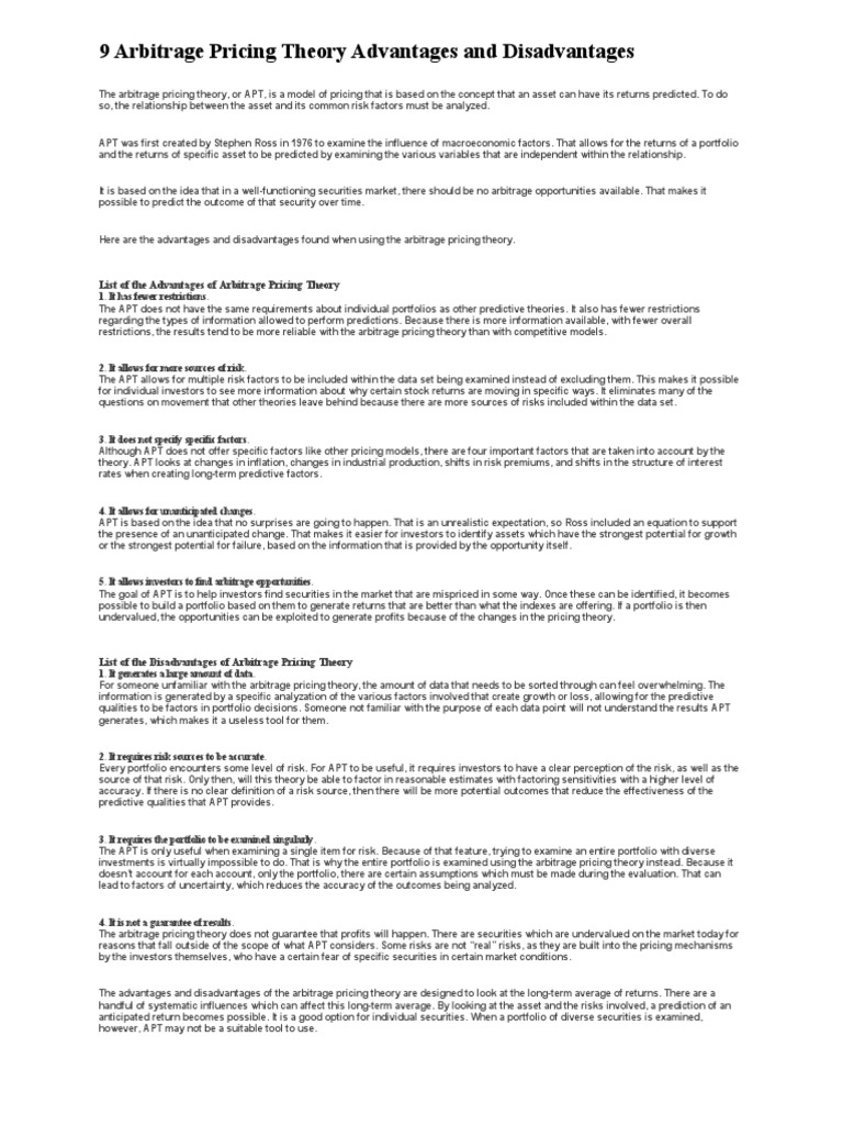 9-arbitrage-pricing-theory-advantages-and-disadvantages-pdf