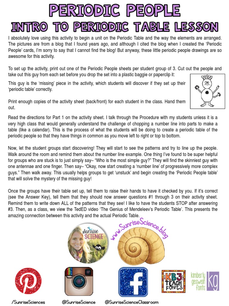 Periodic People Activity Guide | PDF | Periodic Table