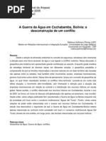A Guerra da Água em Cochabamba, Bolívia- a desconstrução de um conflito