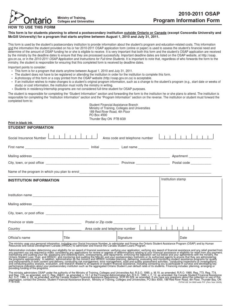 Osap Form To Print PDF Academic Degree Undergraduate Education