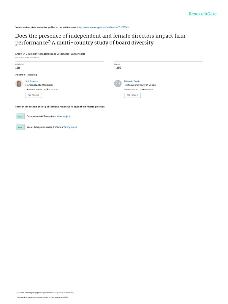 Impact of Gender Diversity on Firm Performance | PDF | Book Value | Gender