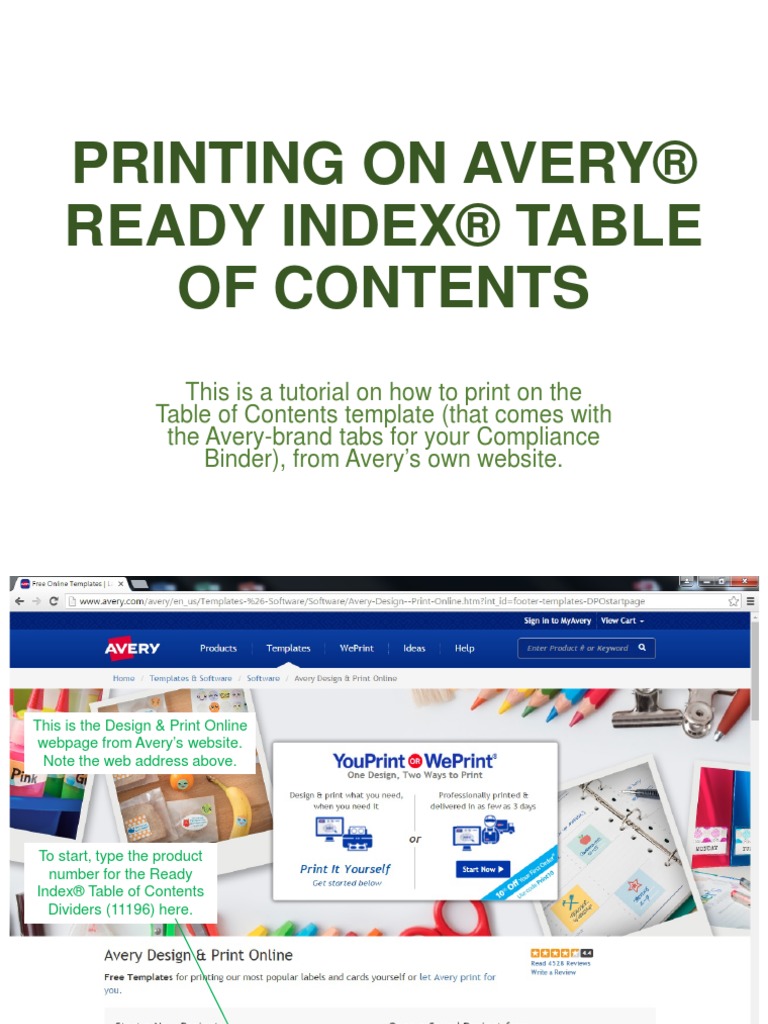 Printing On Avery® Ready Index® Table of Contents PDF | PDF | Websites ...
