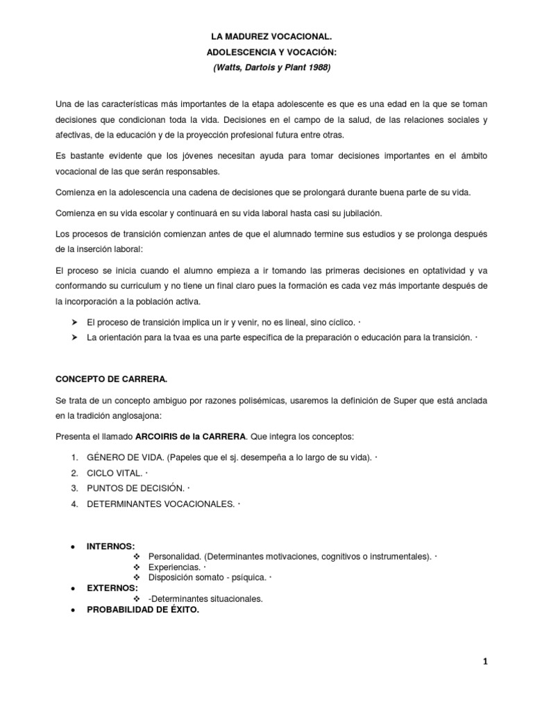 Madurez Vocacional en la Adolescencia | PDF | Conocimiento | Toma de ...