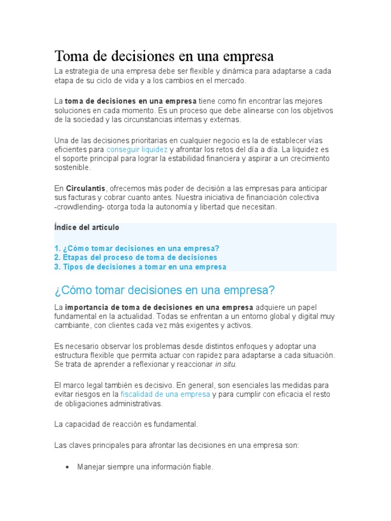 Toma de Decisiones en Empresas | PDF | Toma de decisiones | Empresas