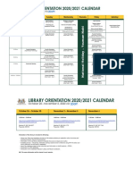 UG Orientation Calendar - 2020